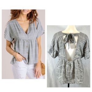 Molly Green gray grid print backless top size large